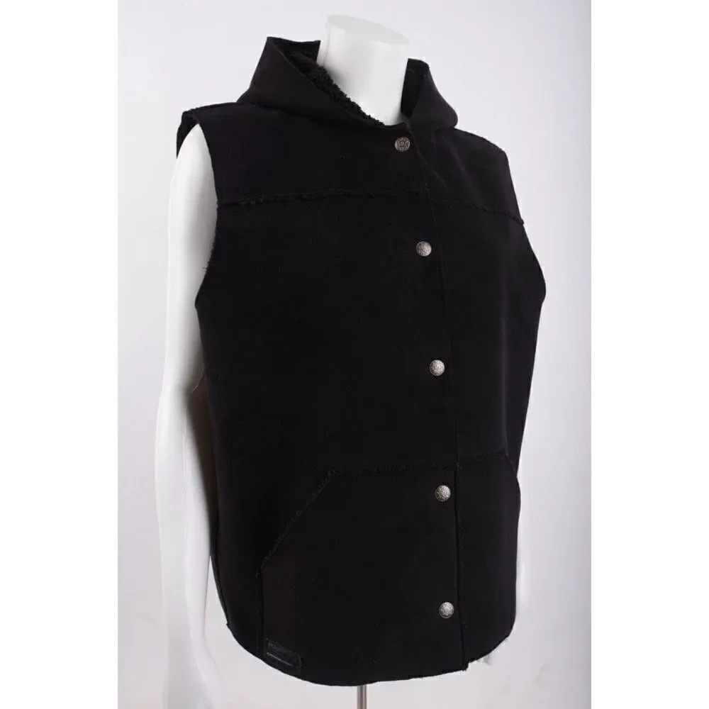Lauren Ralph Lauren Womens Black Vest US Large L Hooded Button Up Sleeveless